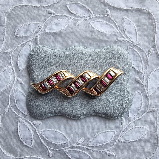 Brooch - Swarovski S.A.L. Black Enamel and Crystals Ribbon Bar Brooch