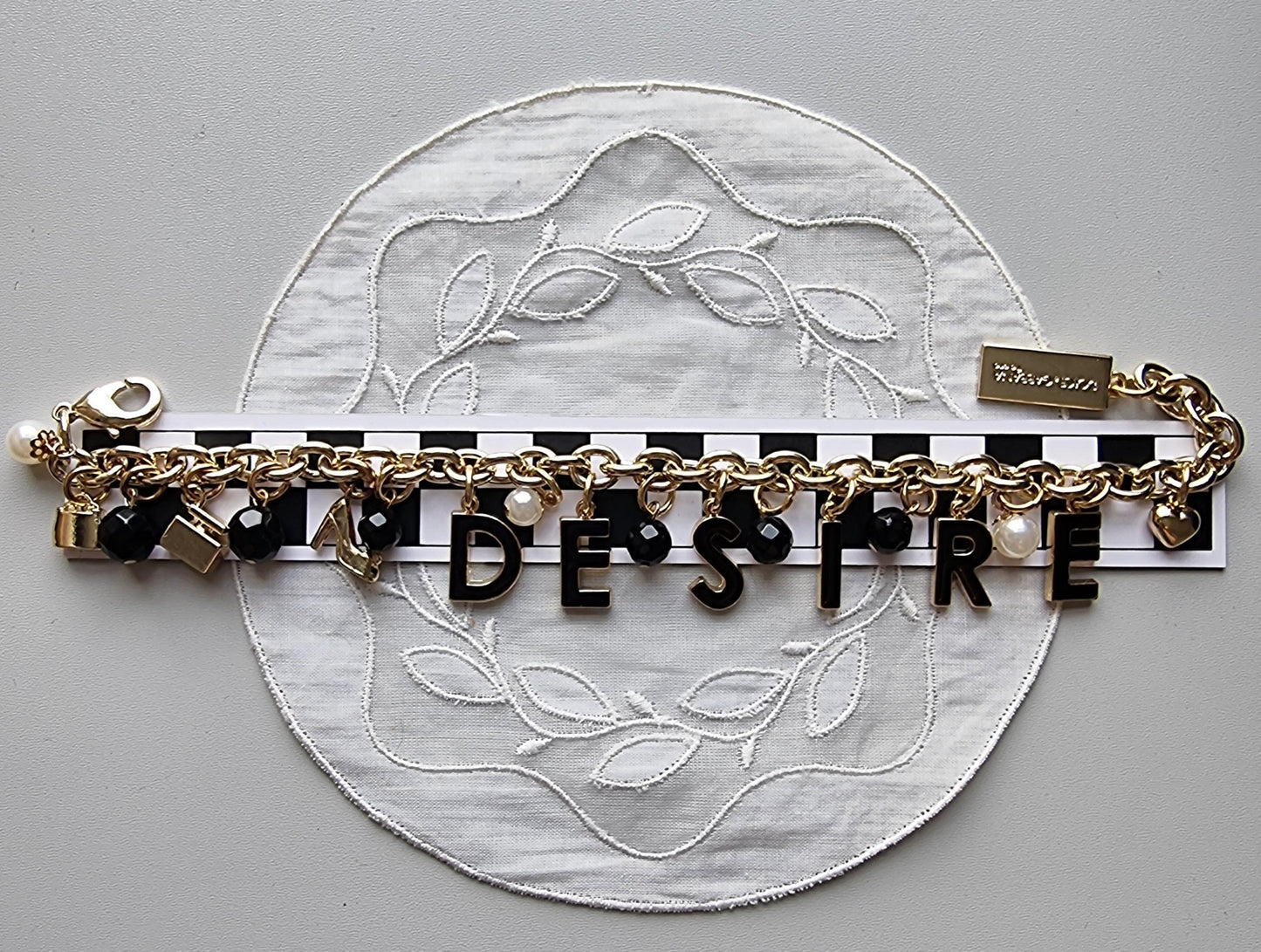 Bracelet - Dolce and Gabanna Desire Black Enamel and Pearls Charm Bracelet