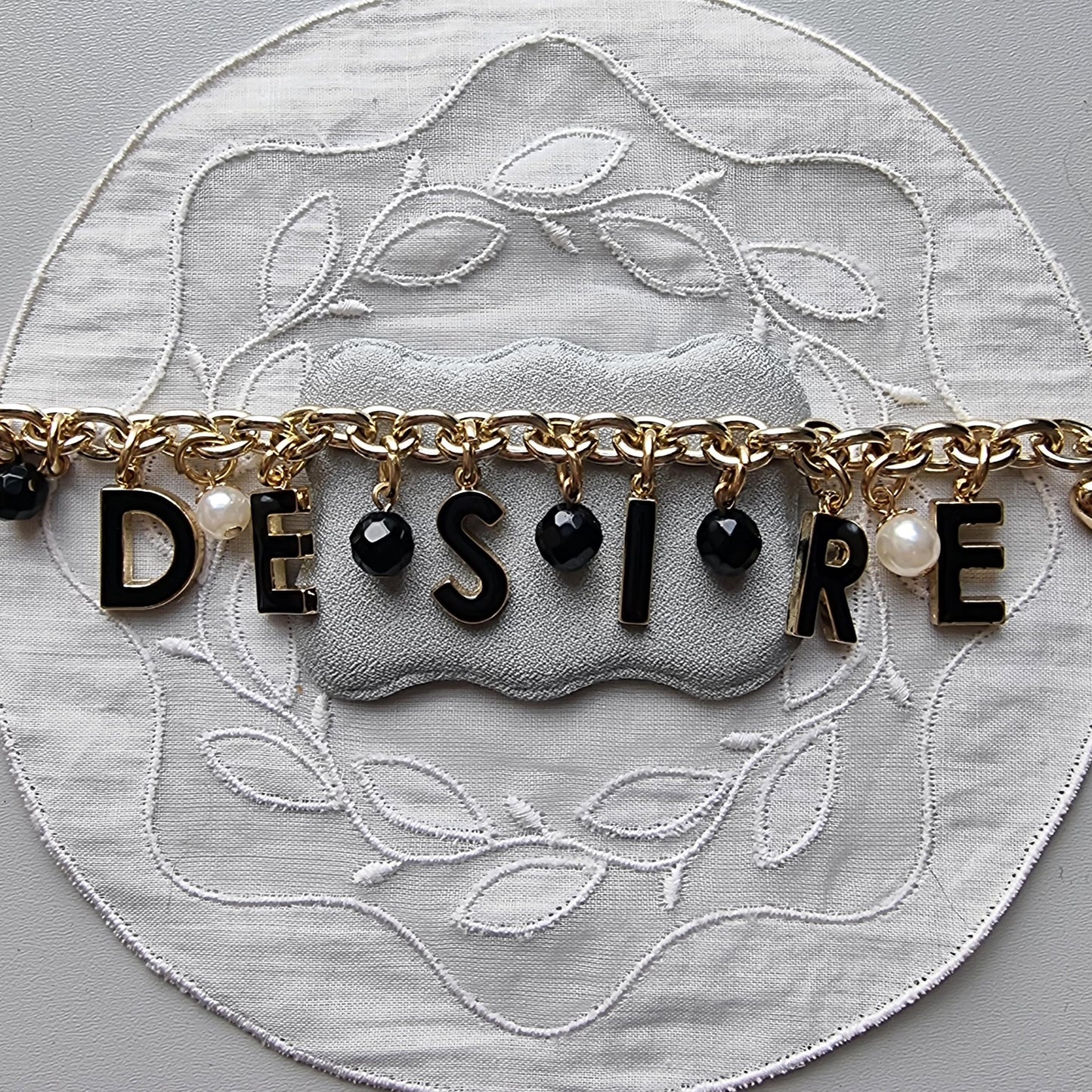 Bracelet - Dolce and Gabanna Desire Black Enamel and Pearls Charm Bracelet