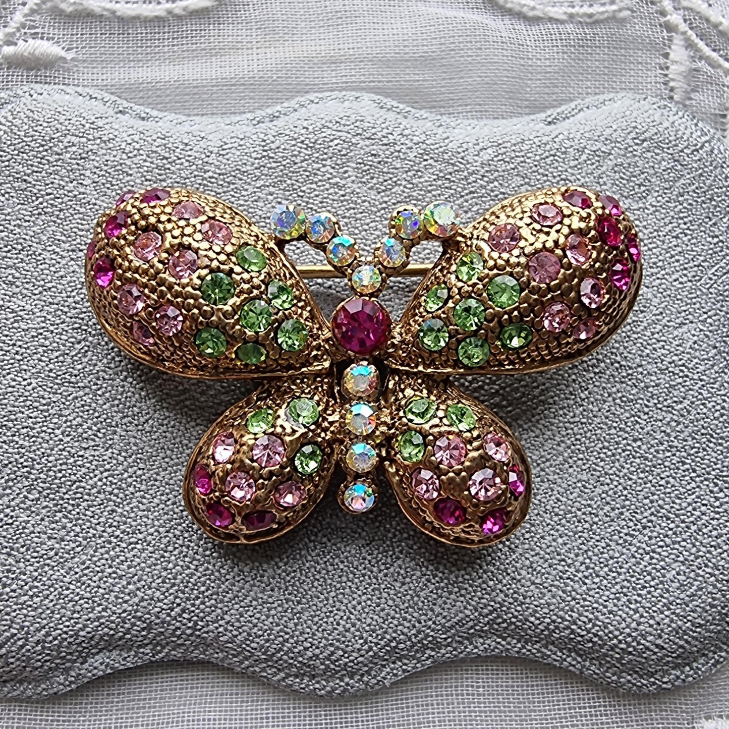 Brooch - Pink and Green Crystals Butterfly Brooch