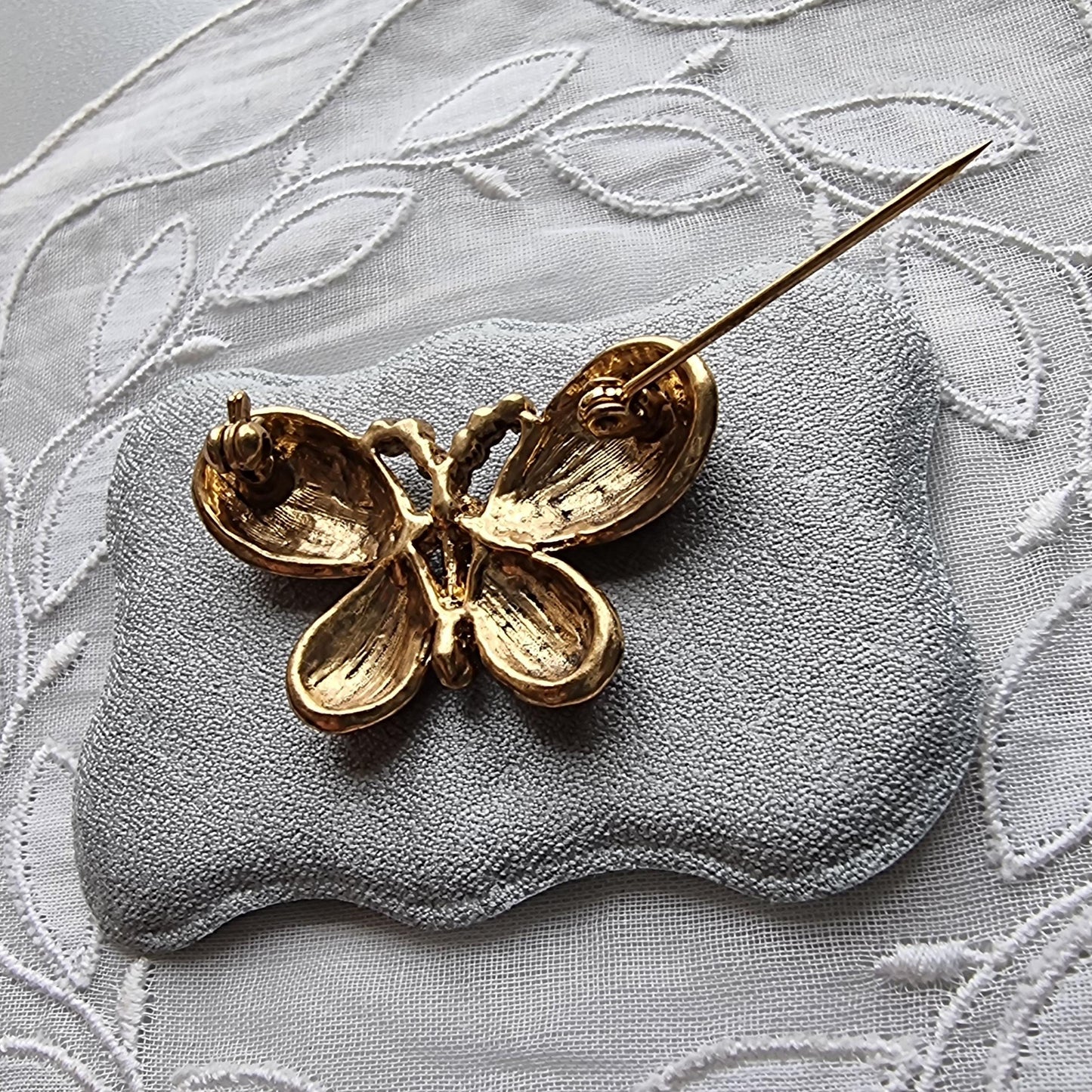 Brooch - Pink and Green Crystals Butterfly Brooch