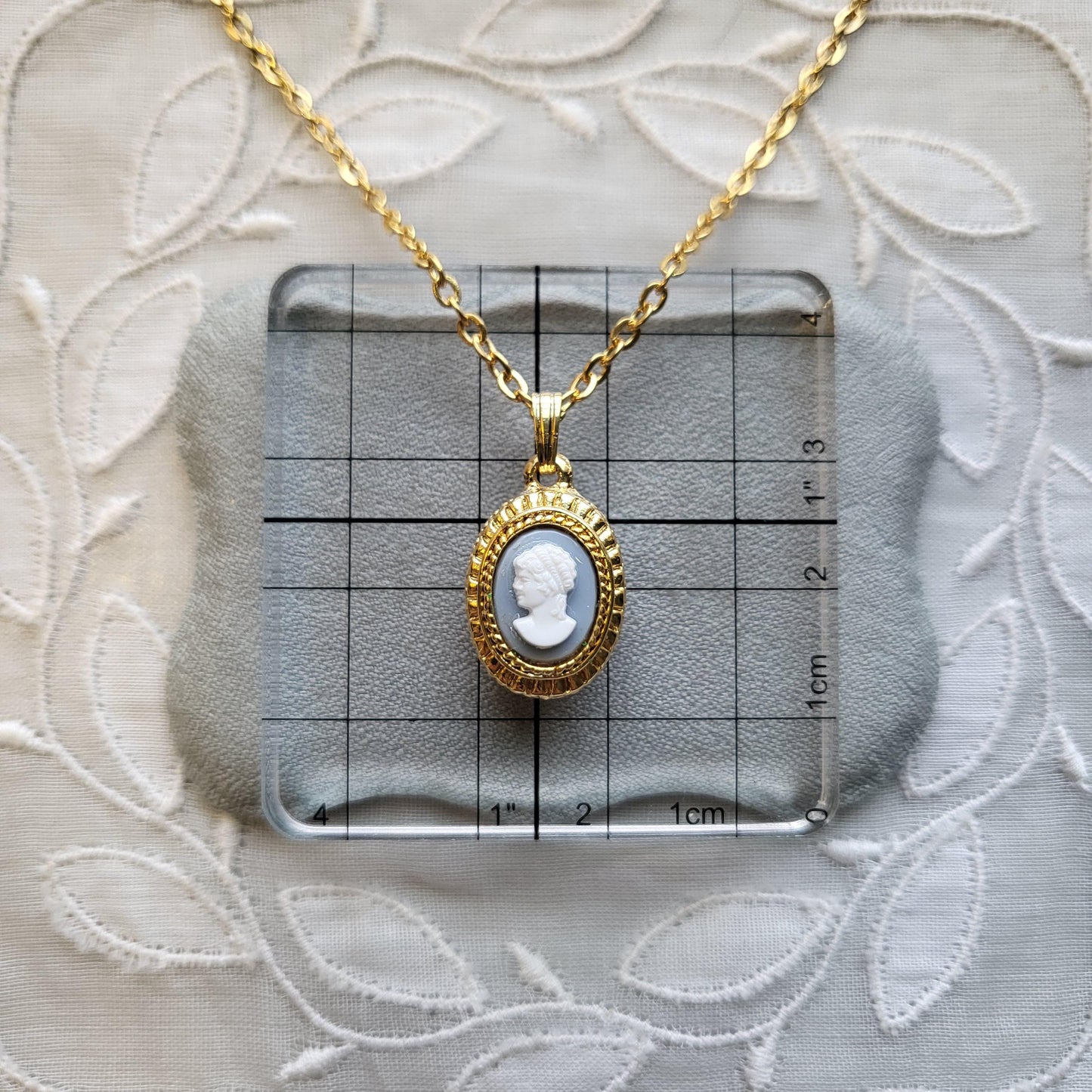 Necklace - Light Blue and White Cameo Pendant Necklace