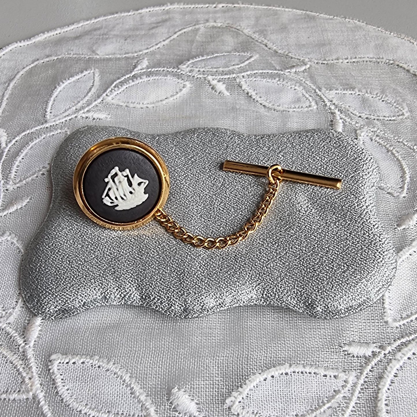 Tie Pin - Wedgwood Black Jasperware Sailing Ship Tie Pin