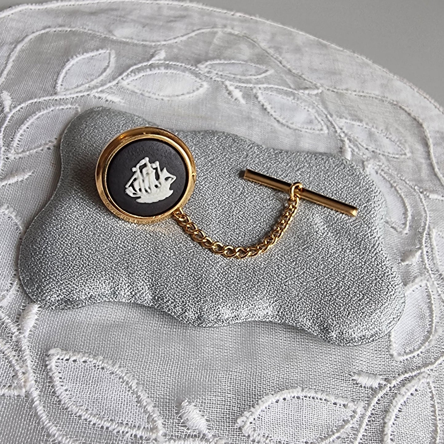 Tie Pin - Wedgwood Black Jasperware Sailing Ship Tie Pin