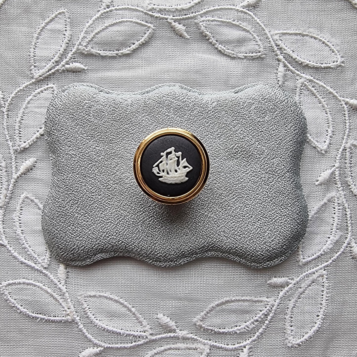 Tie Pin - Wedgwood Black Jasperware Sailing Ship Tie Pin