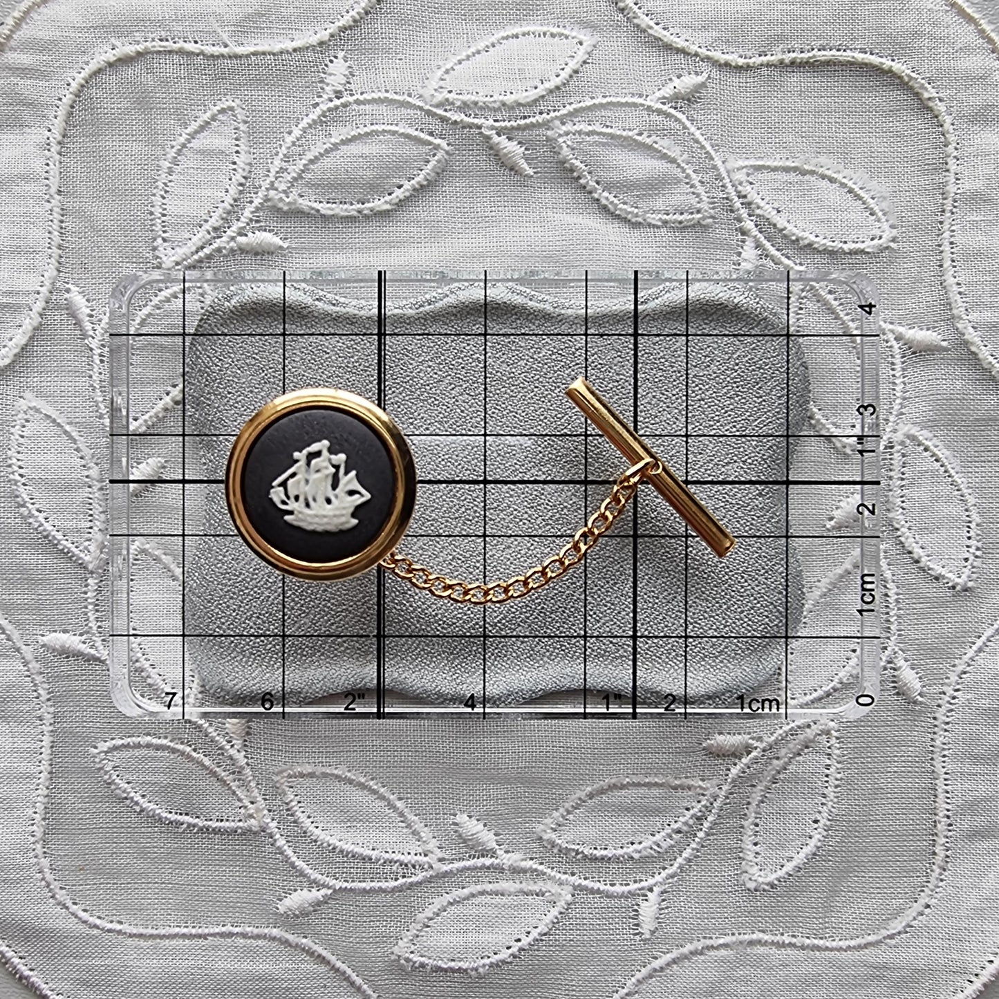 Tie Pin - Wedgwood Black Jasperware Sailing Ship Tie Pin