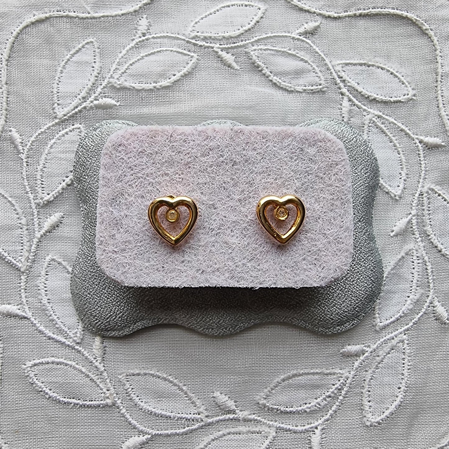 Posts - Gold Beaded Heart Crystal Stud Earrings