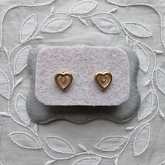 Posts - Gold Beaded Heart Crystal Stud Earrings