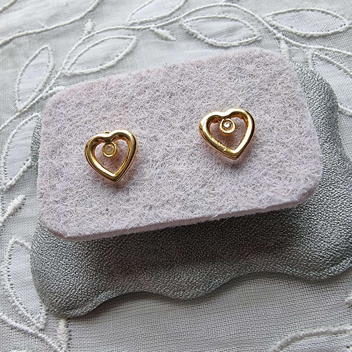 Posts - Gold Beaded Heart Crystal Stud Earrings