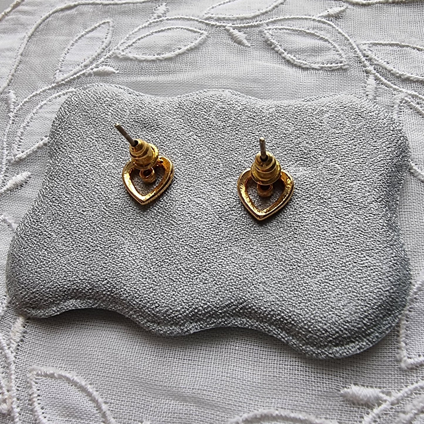 Posts - Gold Beaded Heart Crystal Stud Earrings