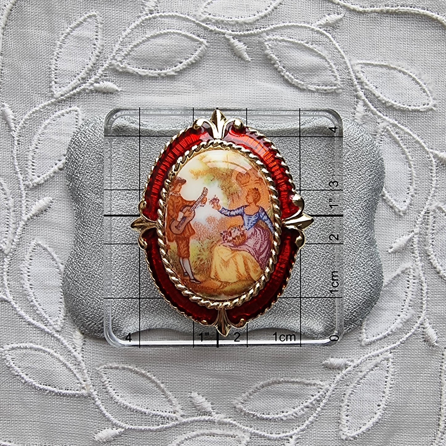 Brooch - Exquisite Red Enamel Frame Painting Brooch