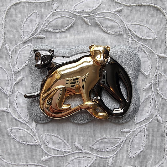 Brooch - Liz Clairborne Gold and Black Panthers Brooch