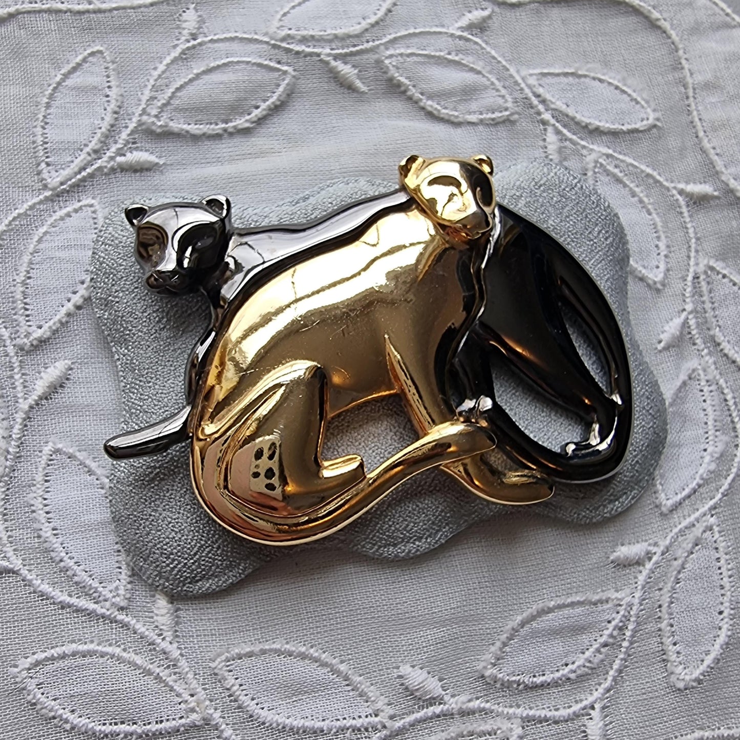 Brooch - Liz Clairborne Gold and Black Panthers Brooch