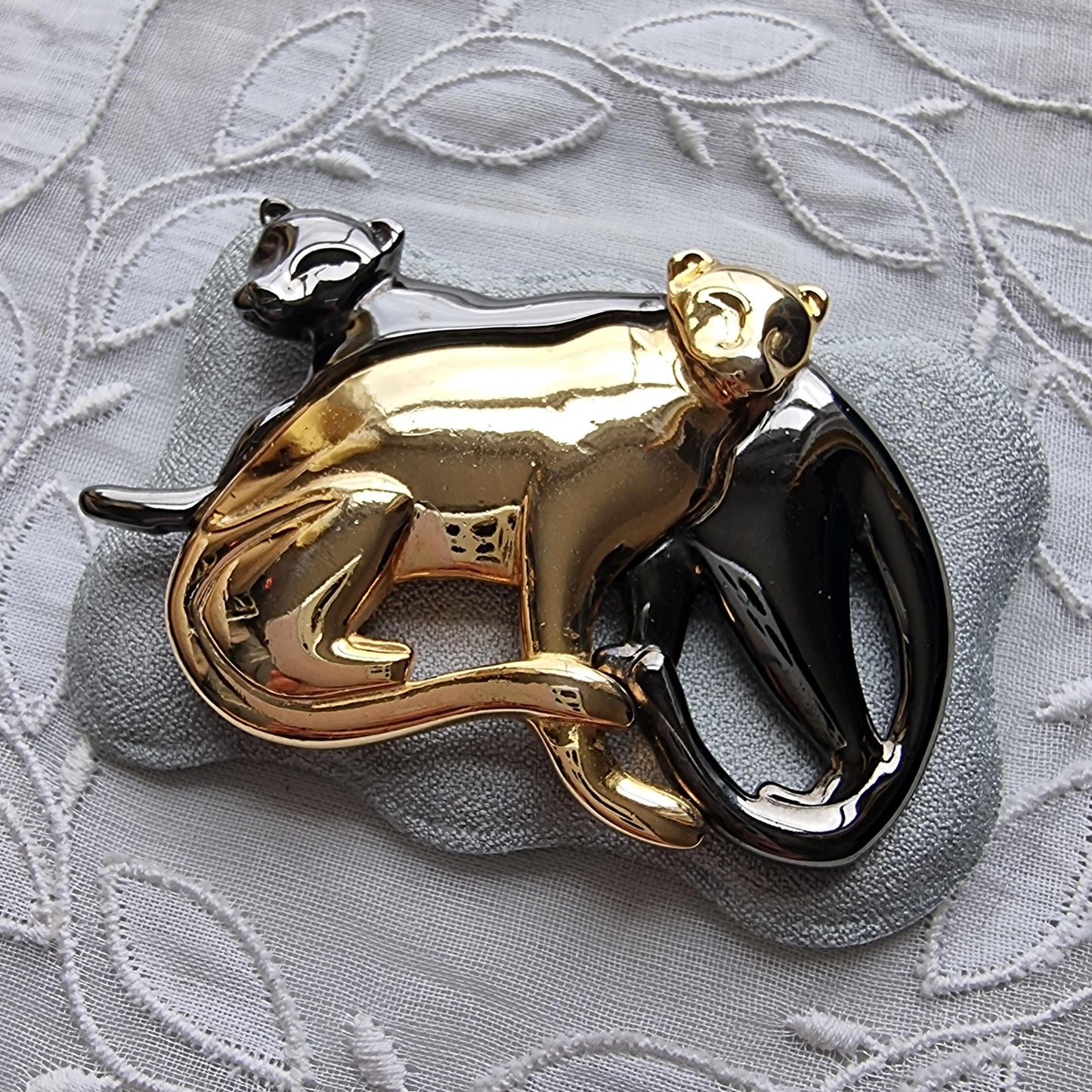 Brooch - Liz Clairborne Gold and Black Panthers Brooch
