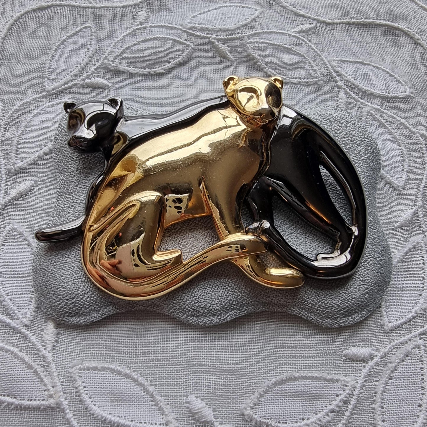 Brooch - Liz Clairborne Gold and Black Panthers Brooch