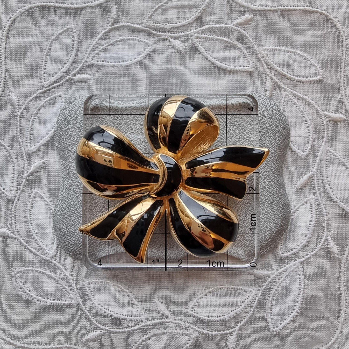 Brooch - Joan Rivers Gold and Black Enamel Bow Brooch