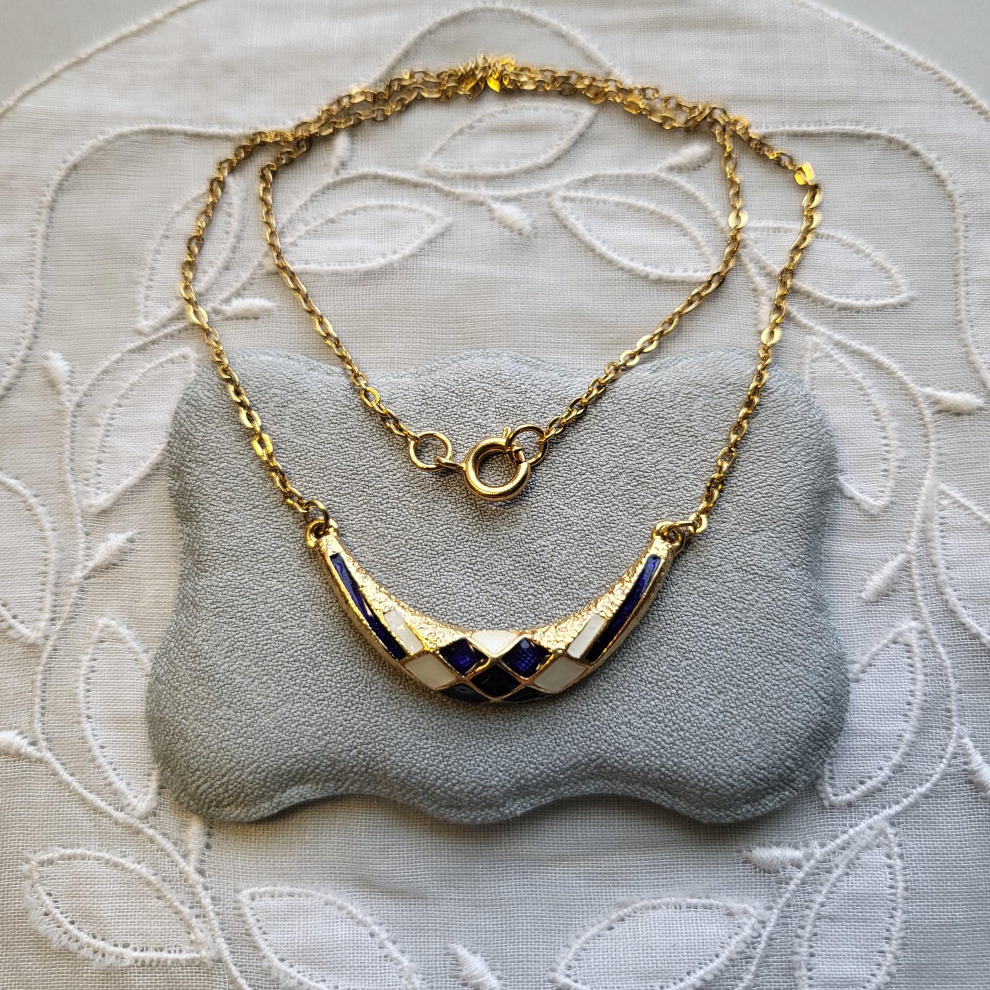 Necklace - Sphinx Blue and White Enamel Necklace