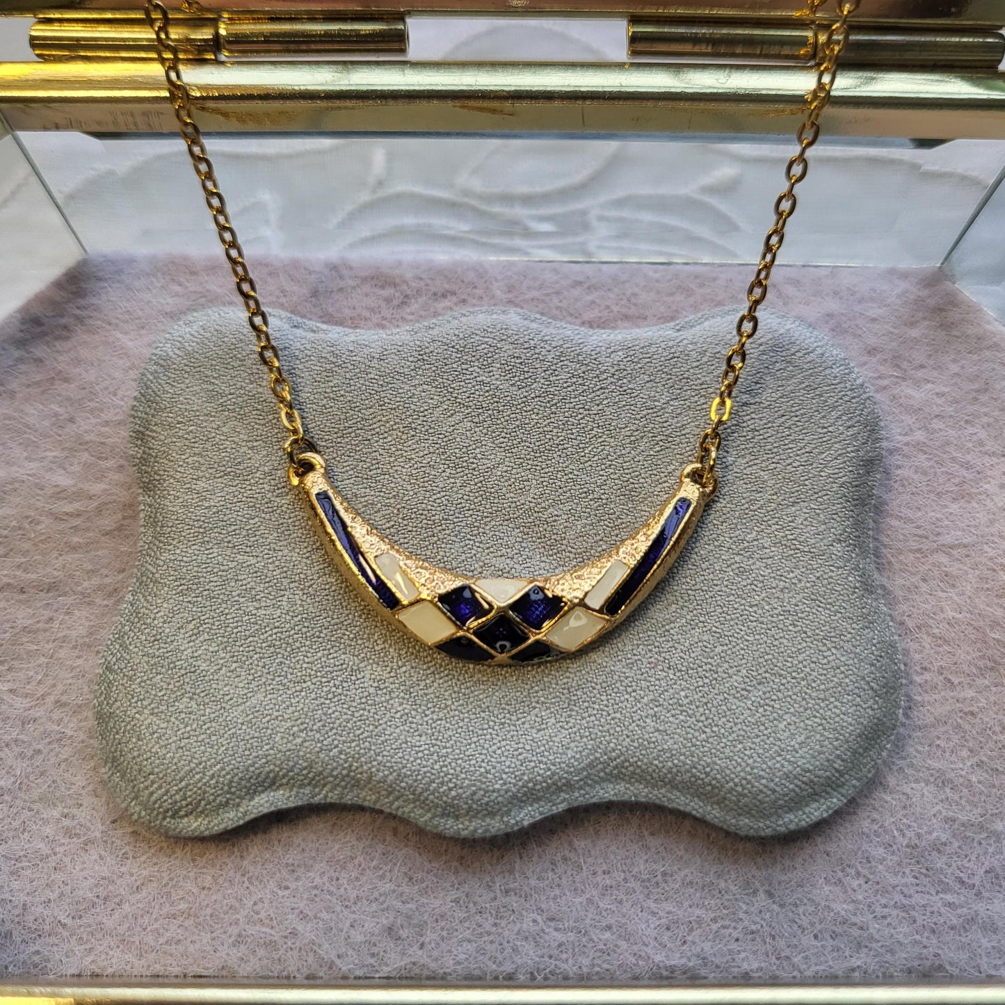 Necklace - Sphinx Blue and White Enamel Necklace