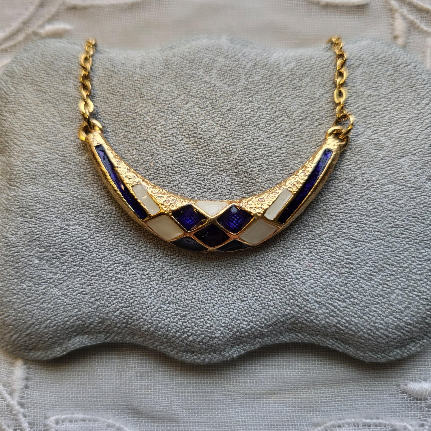 Necklace - Sphinx Blue and White Enamel Necklace