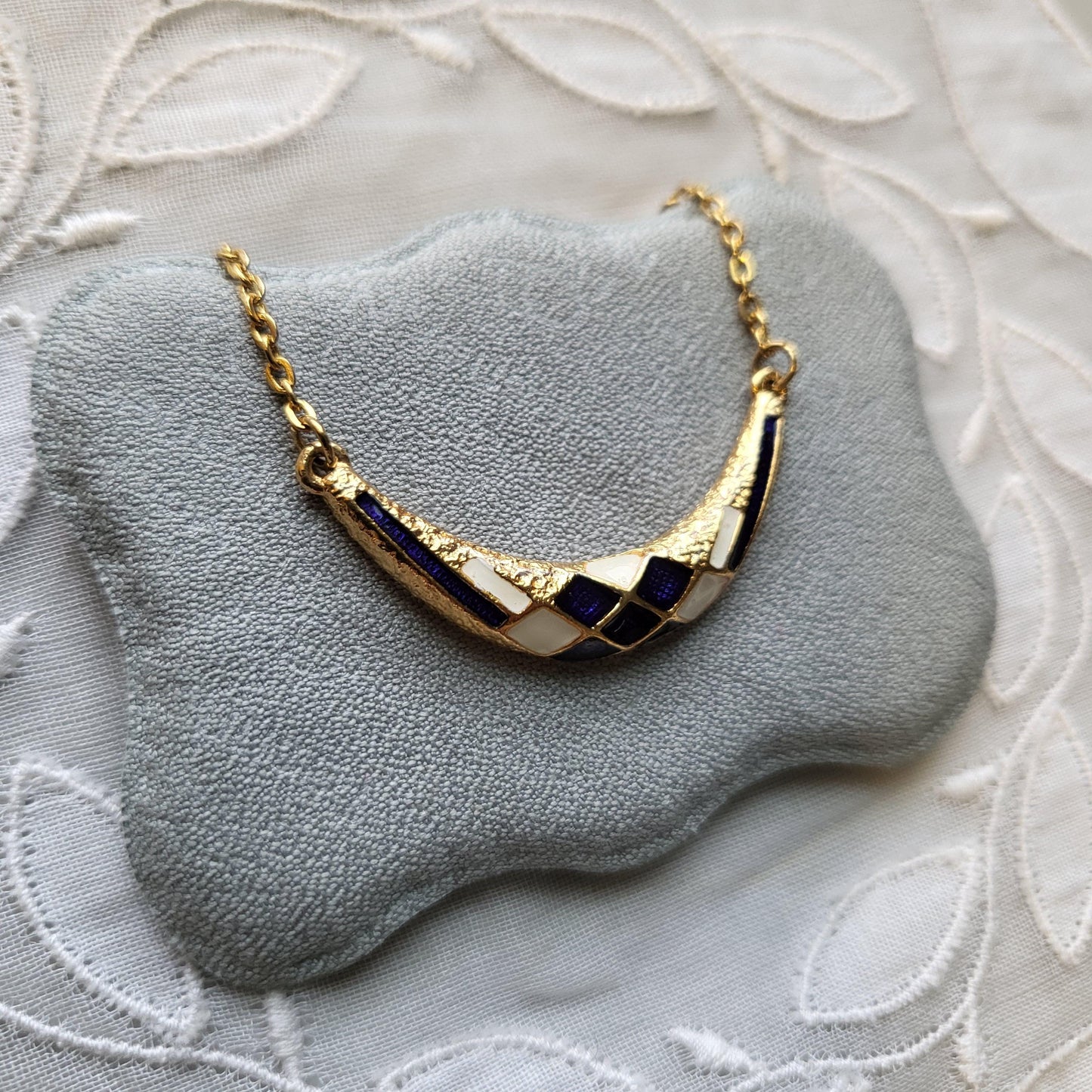 Necklace - Sphinx Blue and White Enamel Necklace