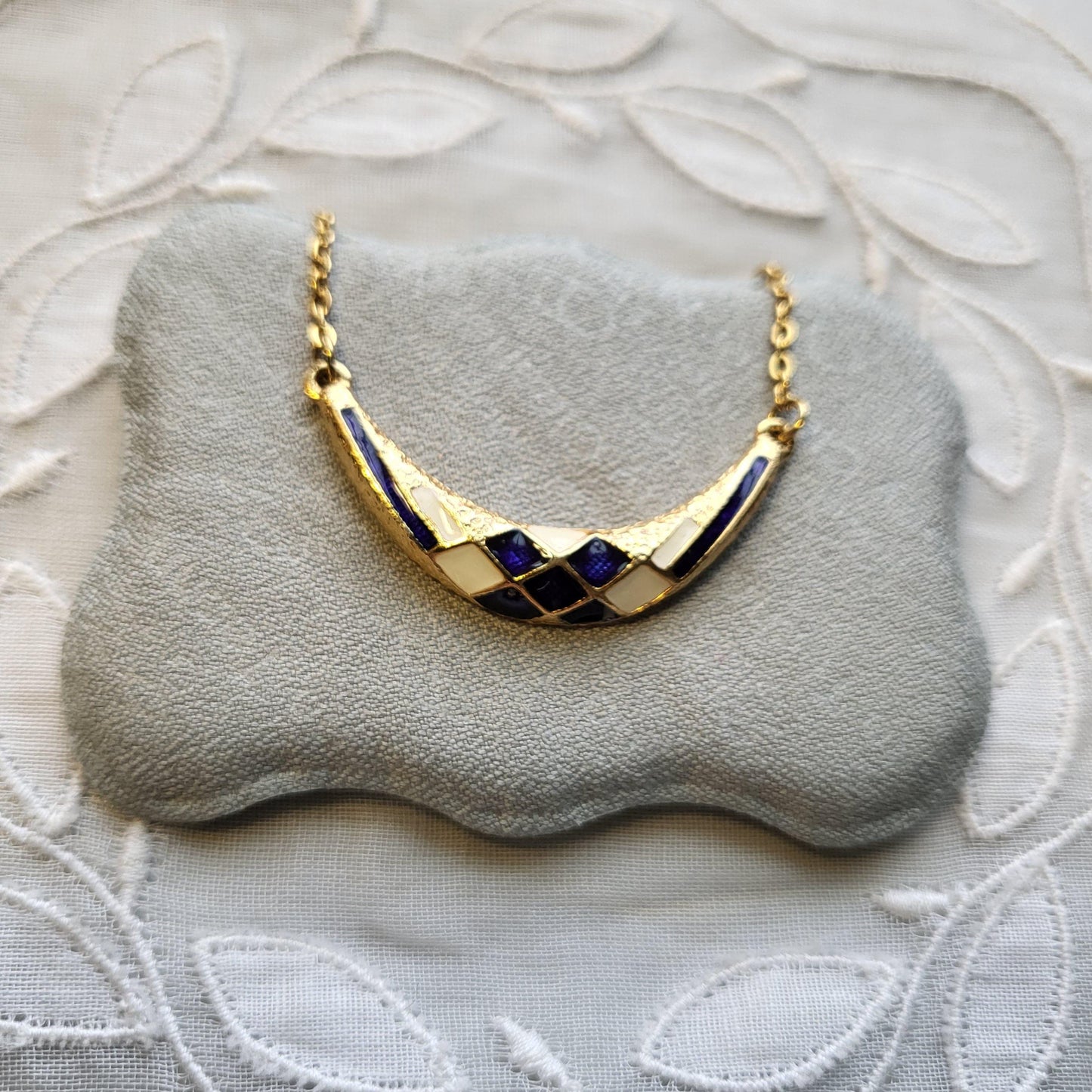 Necklace - Sphinx Blue and White Enamel Necklace