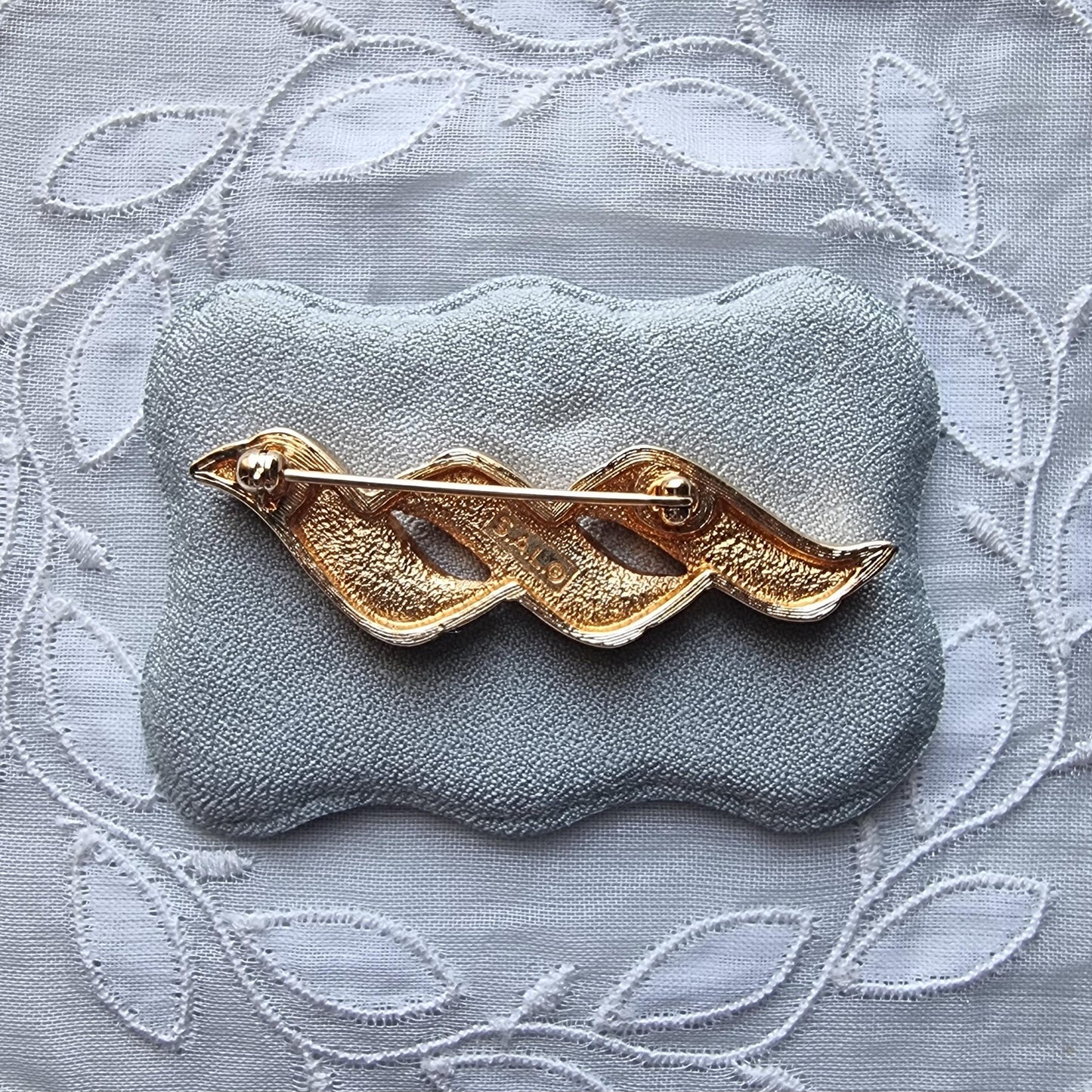 Brooch - Swarovski S.A.L. Black Enamel and Crystals Ribbon Bar Brooch