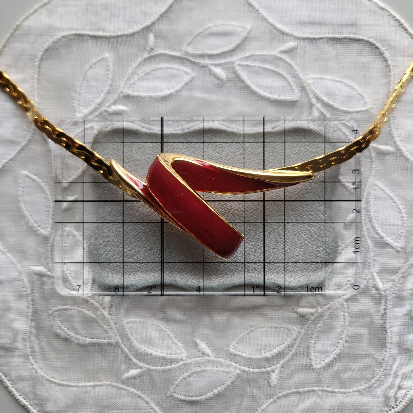Necklace - Red Enamel Ribbon Chain Necklace