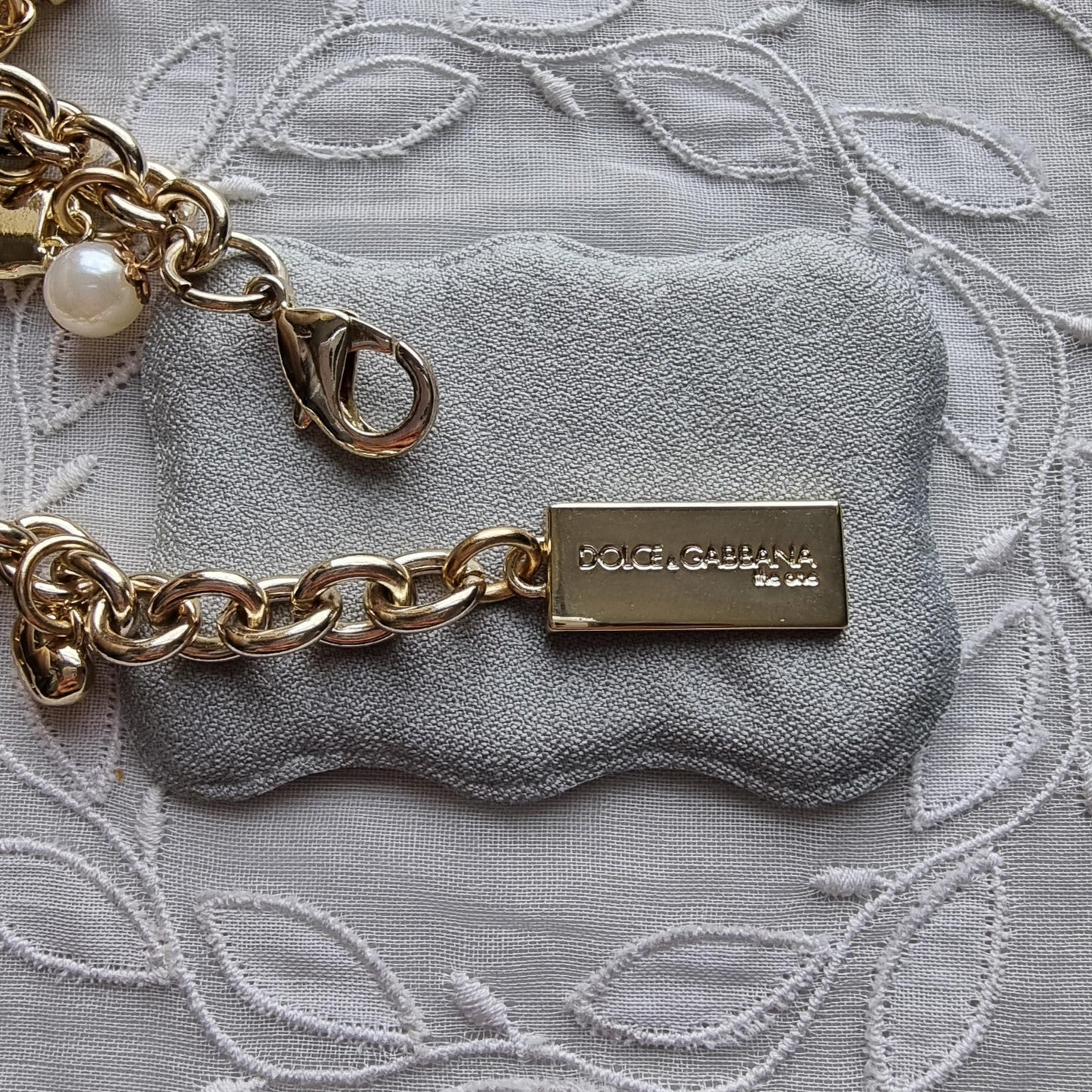 Bracelet - Dolce and Gabanna Desire Black Enamel and Pearls Charm Bracelet