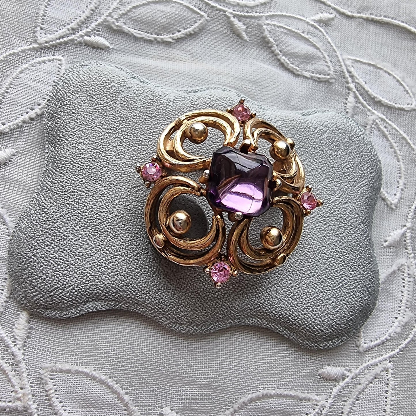Brooch - Ornate Purple and Pink Crystals Brooch
