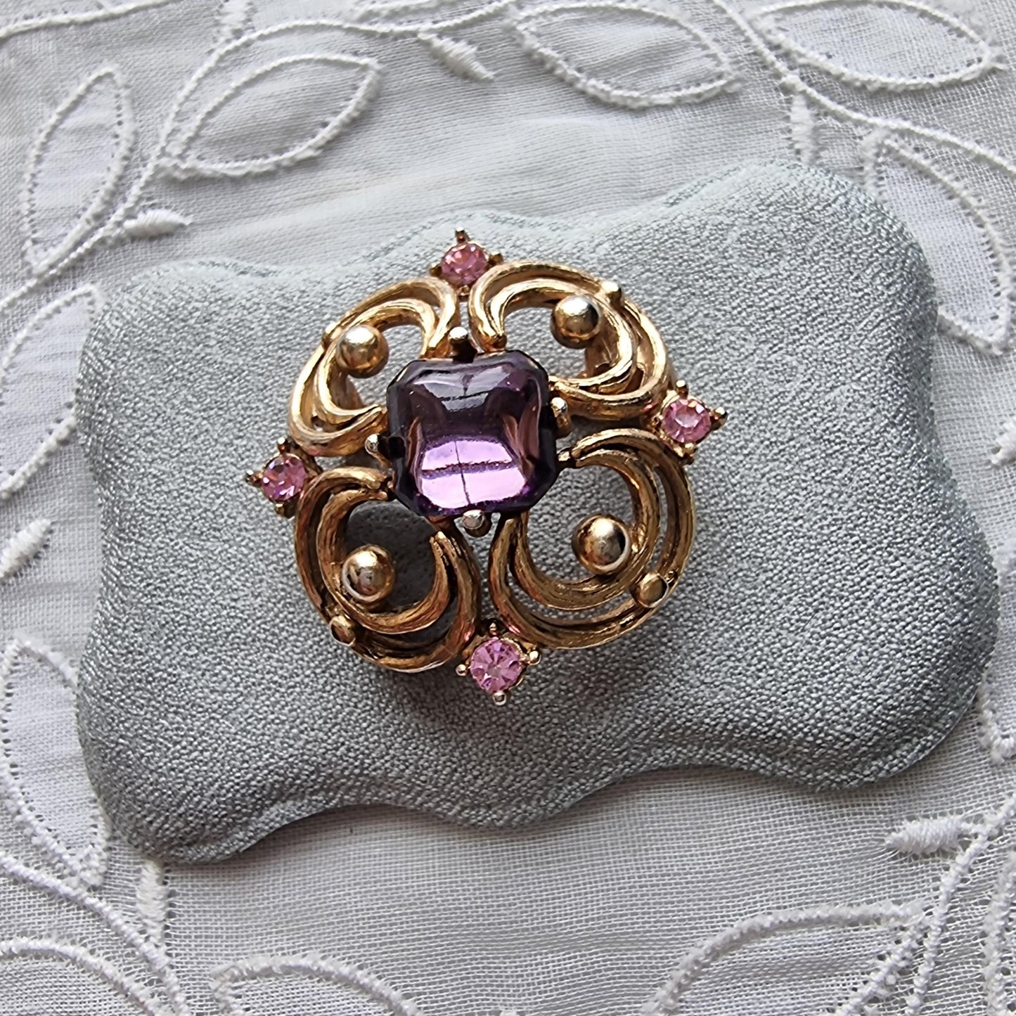Brooch - Ornate Purple and Pink Crystals Brooch