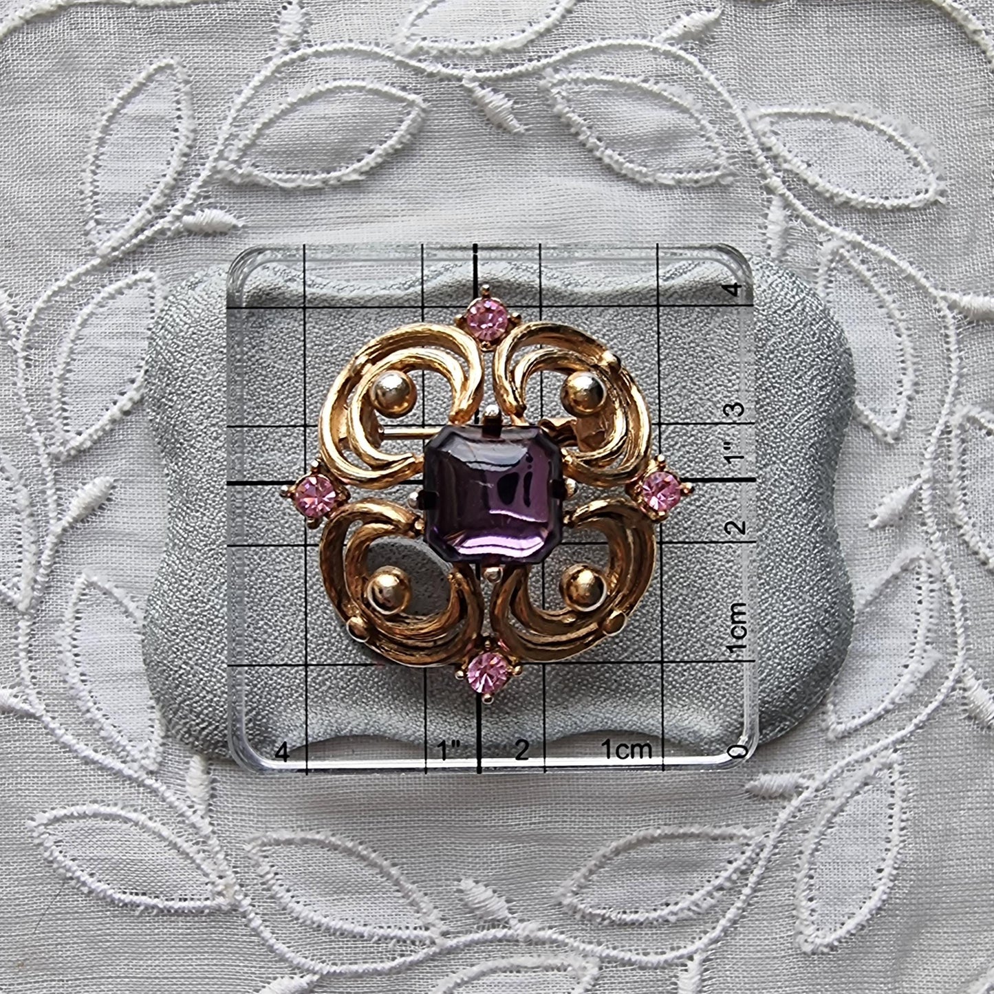 Brooch - Ornate Purple and Pink Crystals Brooch