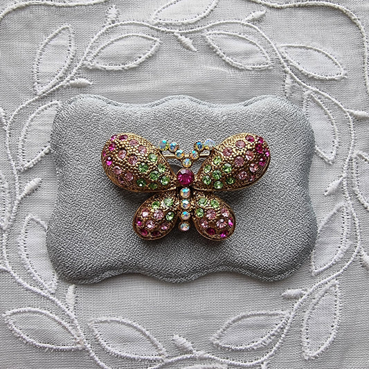 Brooch - Pink and Green Crystals Butterfly Brooch
