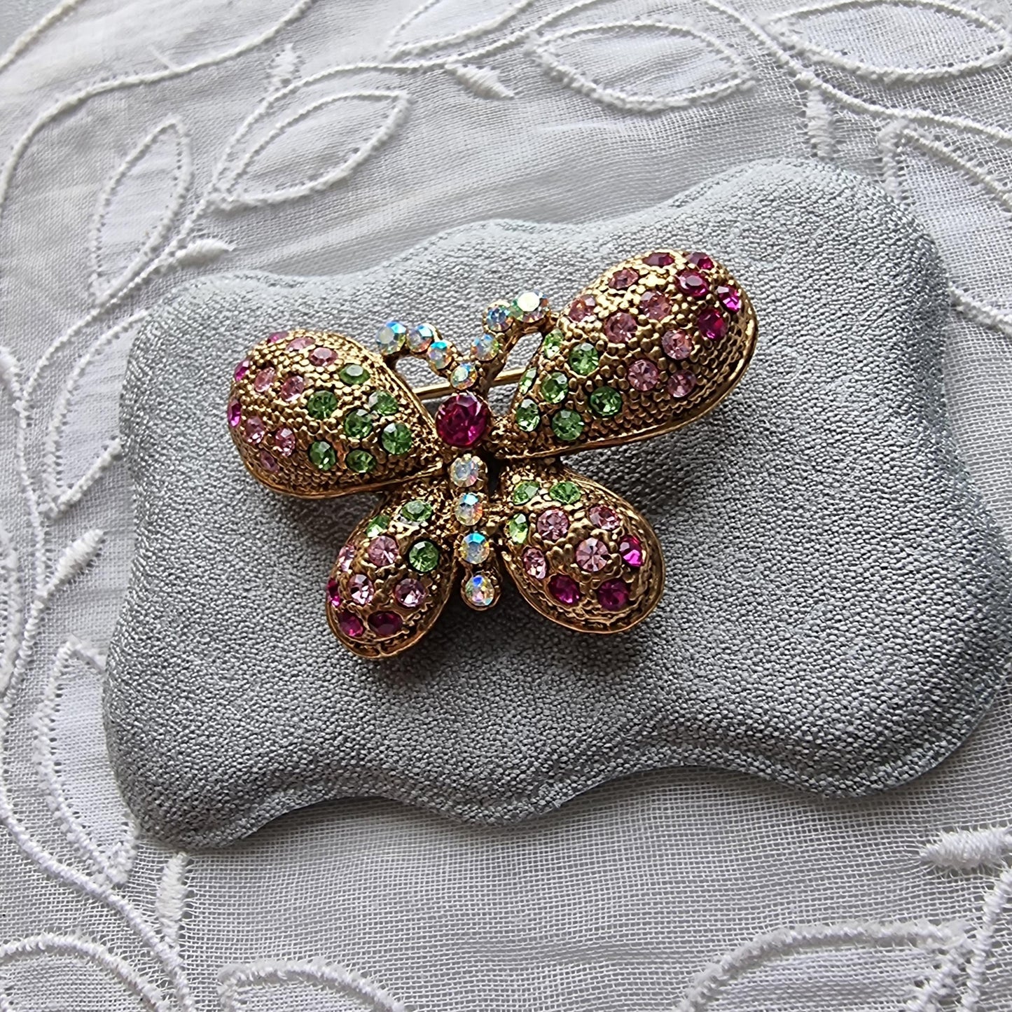 Brooch - Pink and Green Crystals Butterfly Brooch
