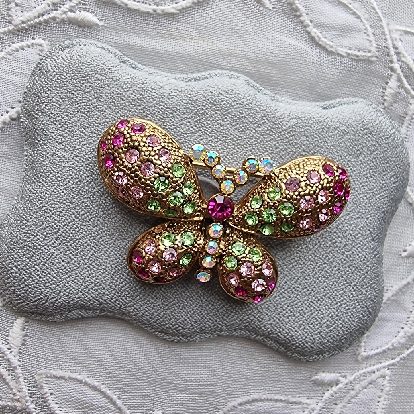Brooch - Pink and Green Crystals Butterfly Brooch