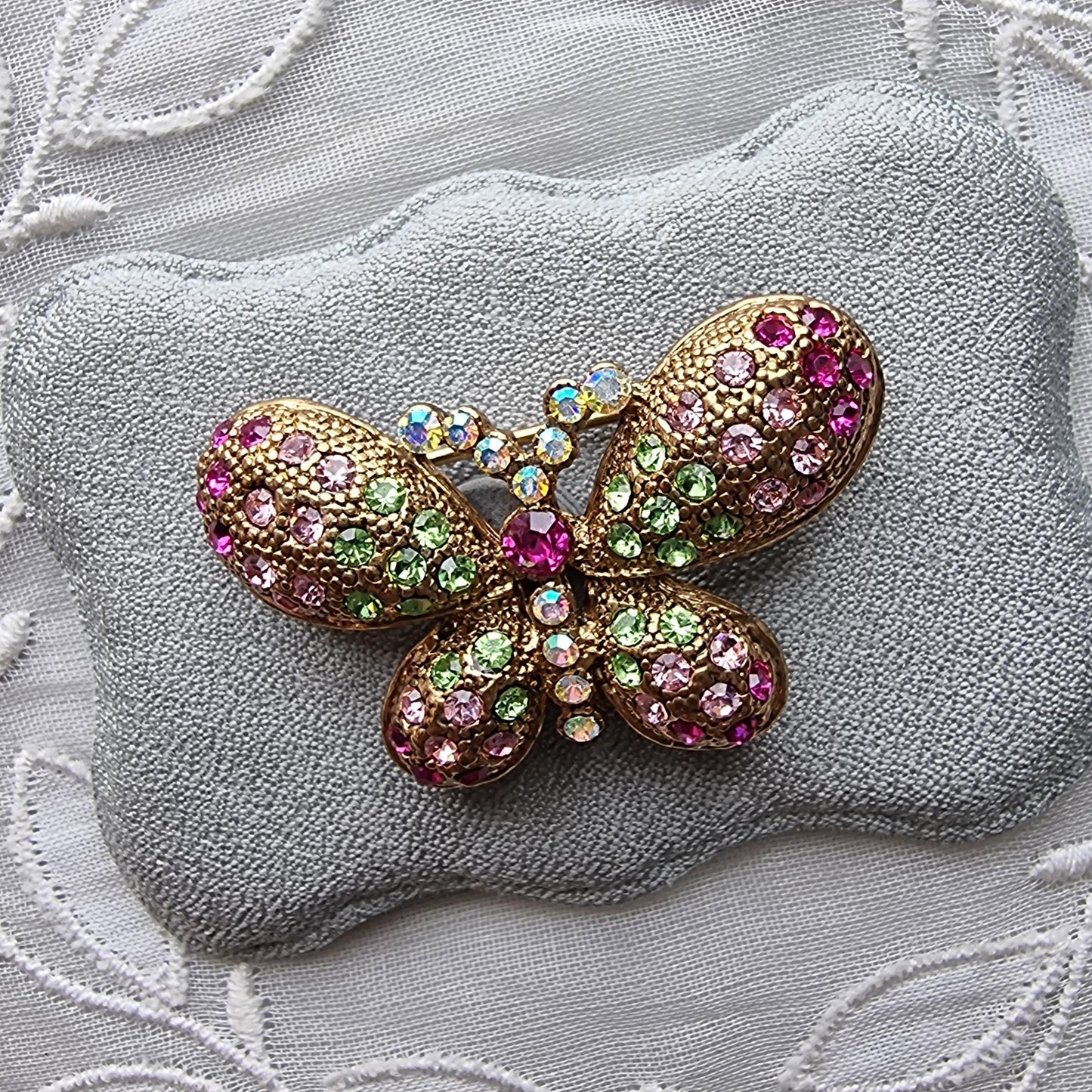 Brooch - Pink and Green Crystals Butterfly Brooch