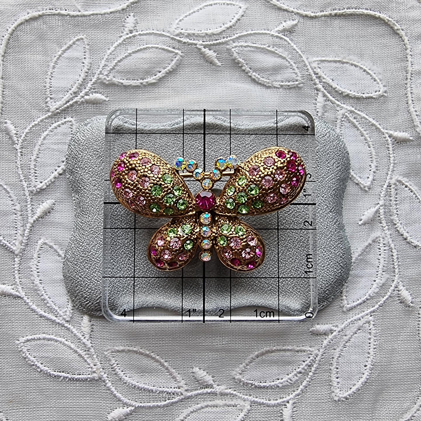 Brooch - Pink and Green Crystals Butterfly Brooch