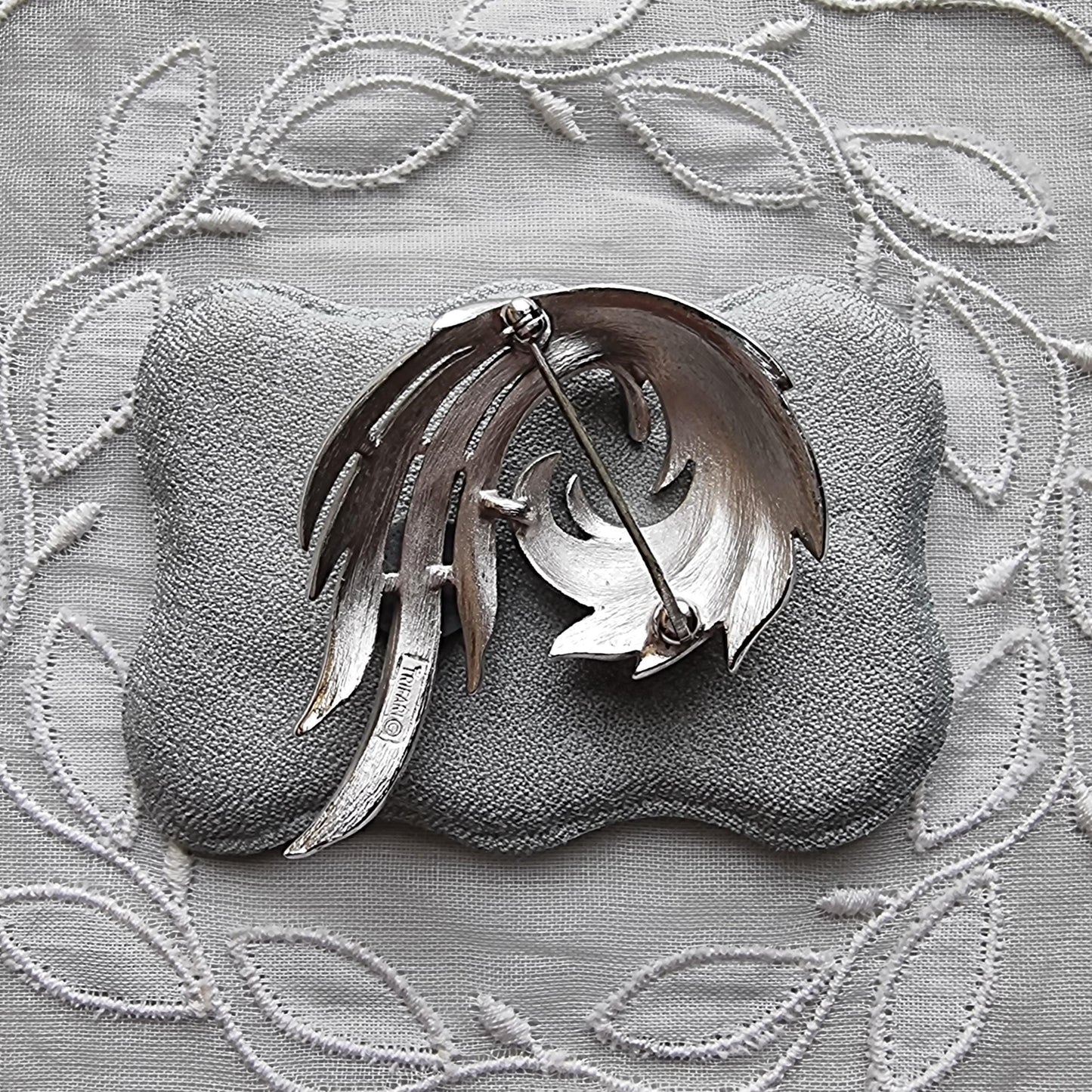 Brooch - Trifari Textured Silver Tone Swirl Brooch