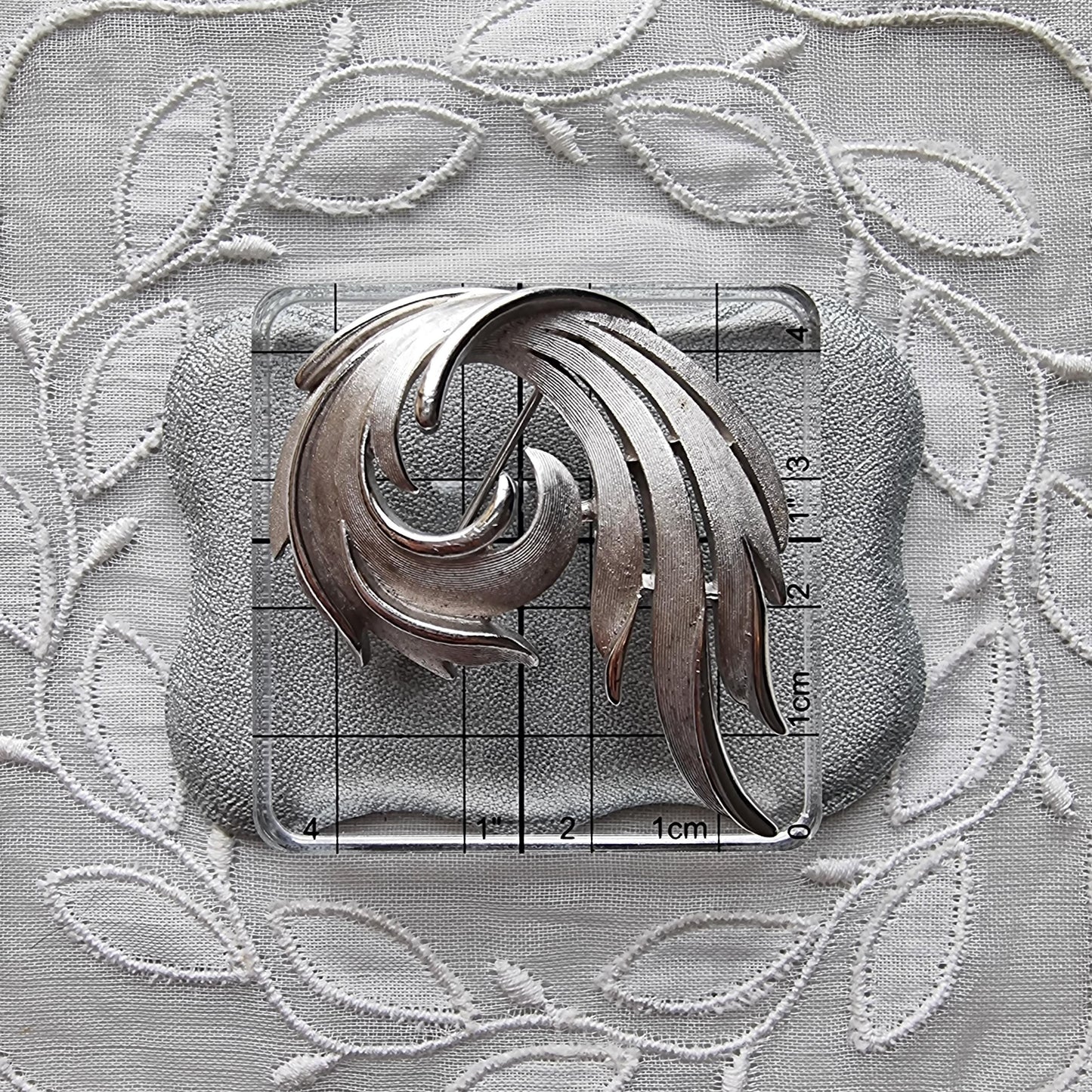 Brooch - Trifari Textured Silver Tone Swirl Brooch