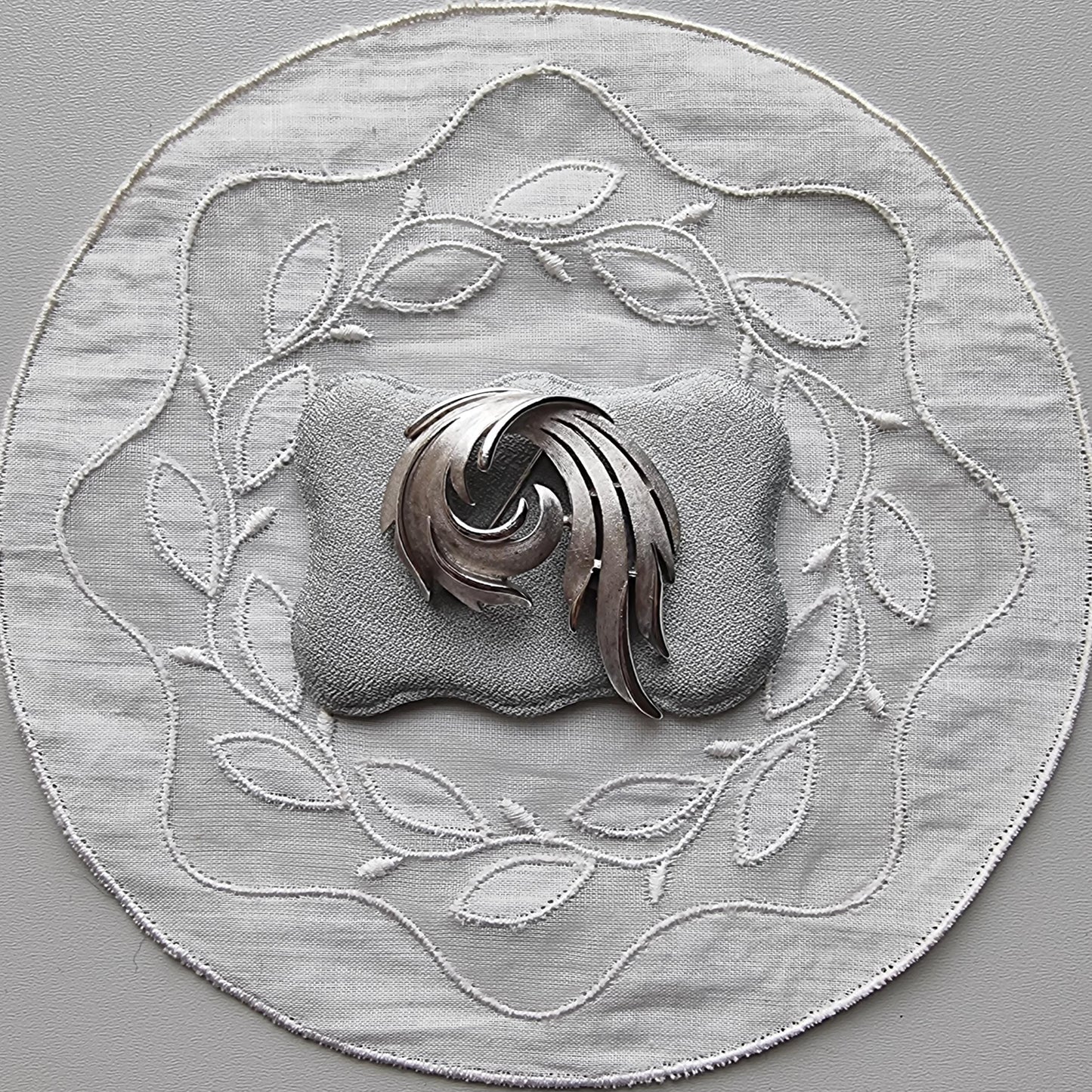 Brooch - Trifari Textured Silver Tone Swirl Brooch