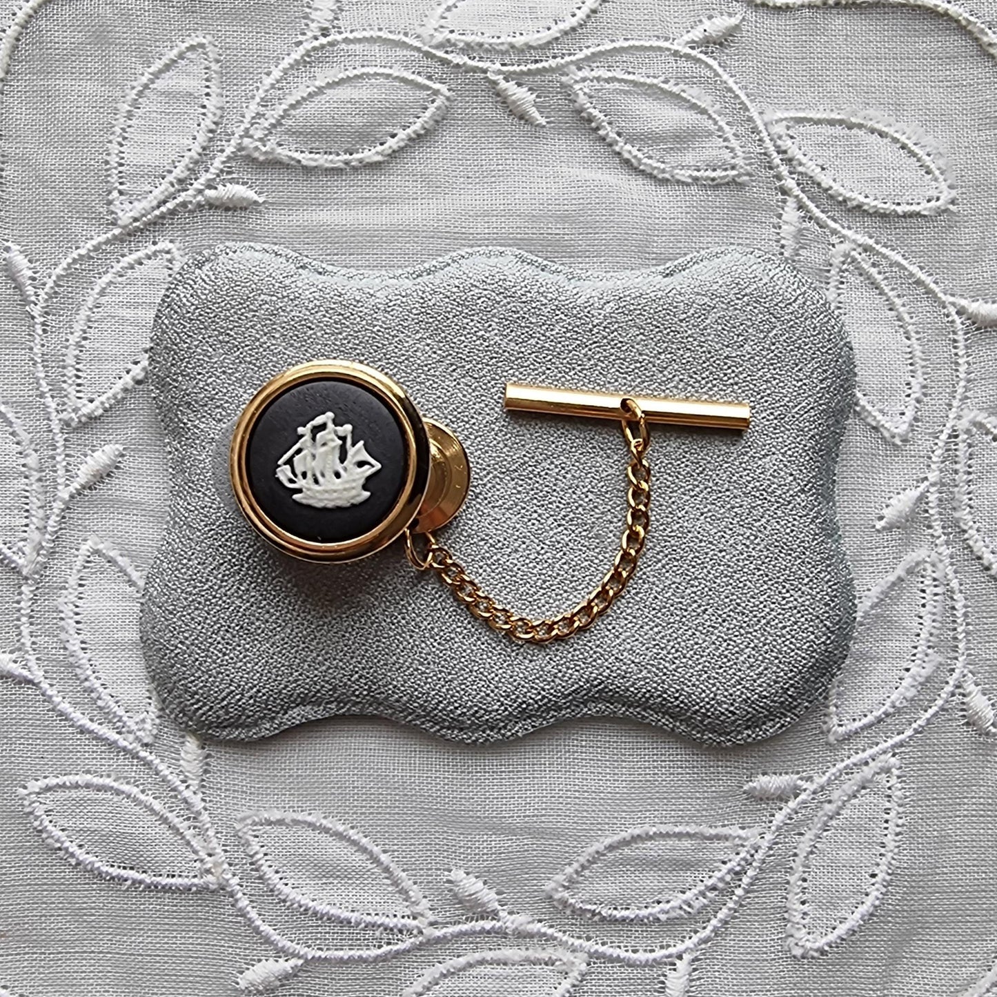 Tie Pin - Wedgwood Black Jasperware Sailing Ship Tie Pin