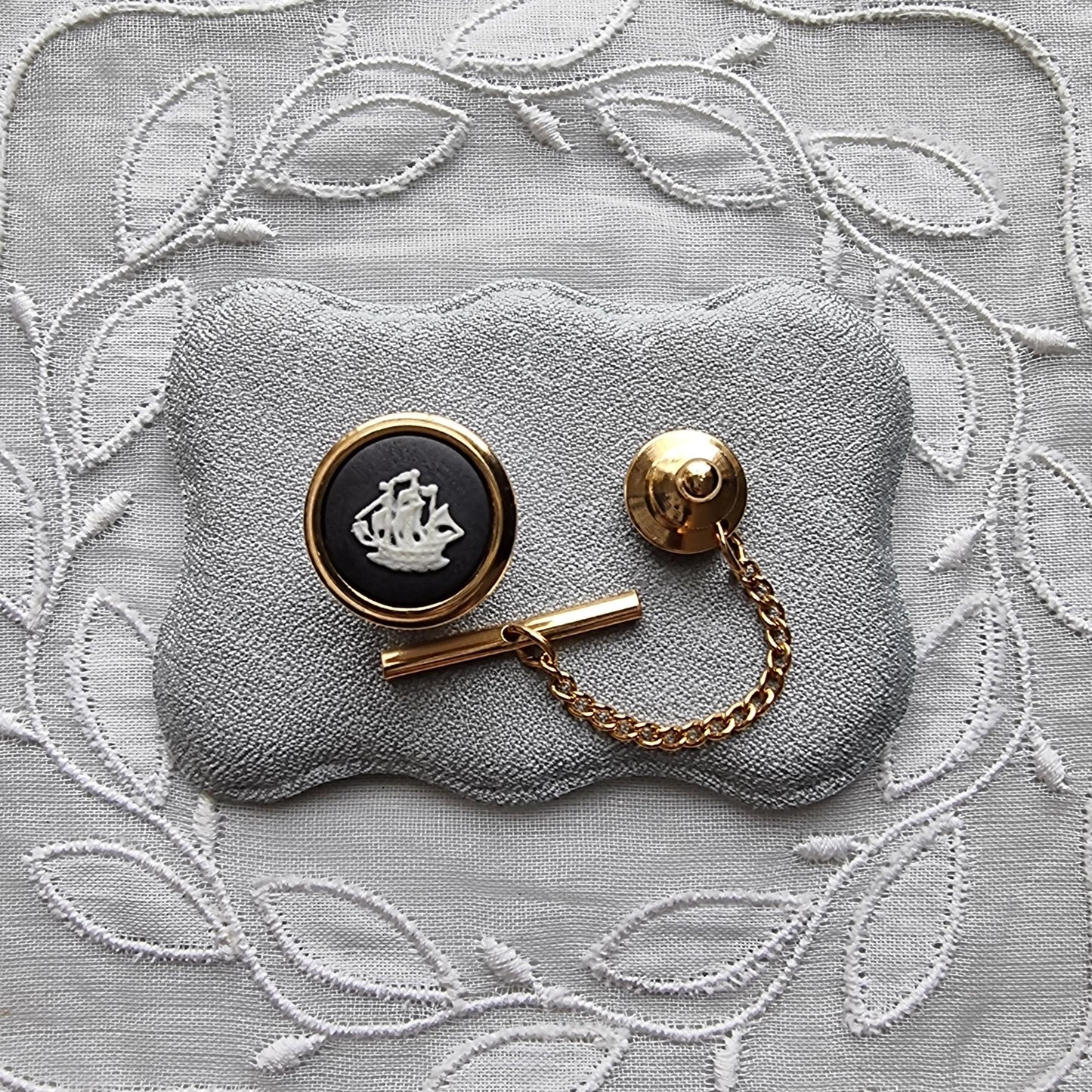 Tie Pin - Wedgwood Black Jasperware Sailing Ship Tie Pin
