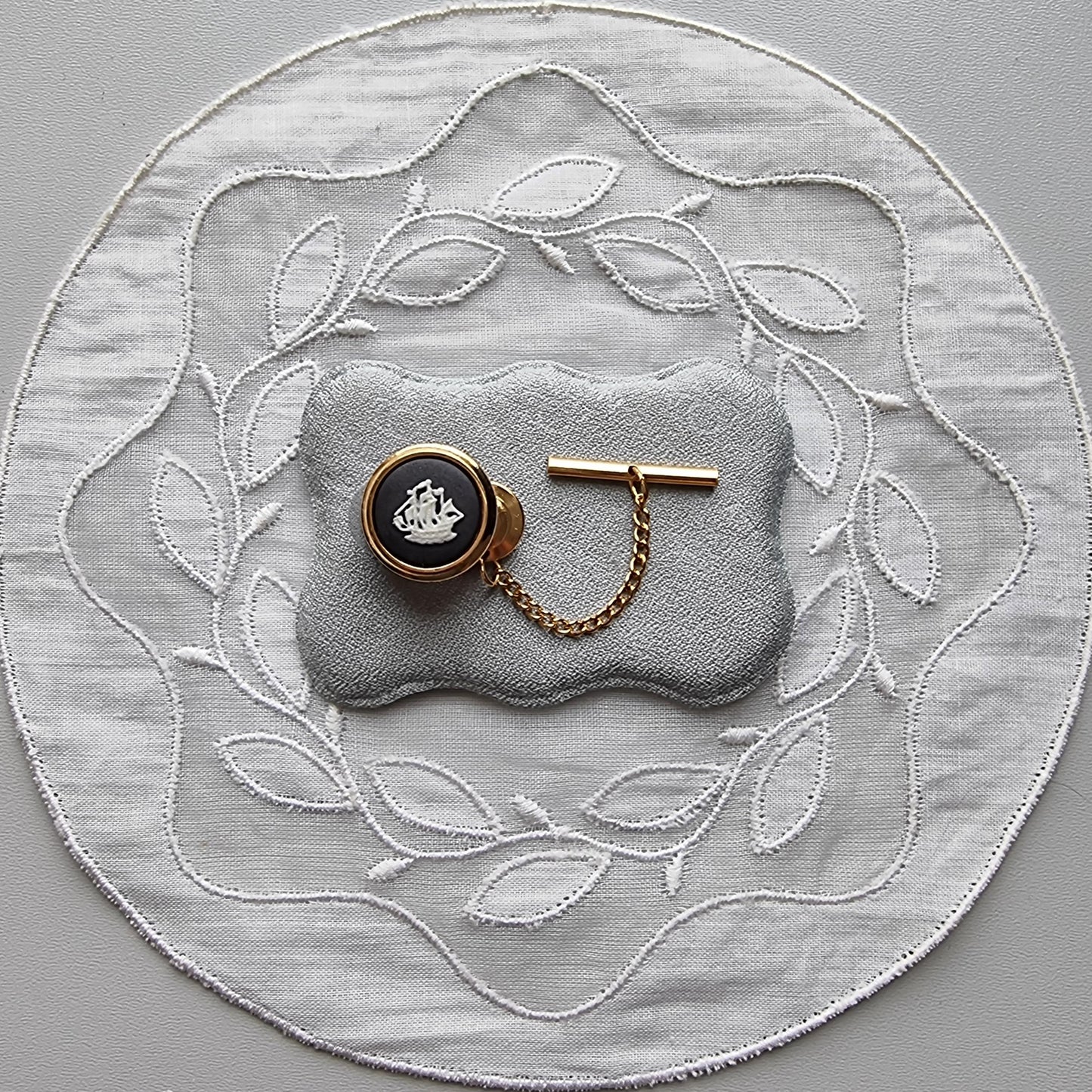 Tie Pin - Wedgwood Black Jasperware Sailing Ship Tie Pin