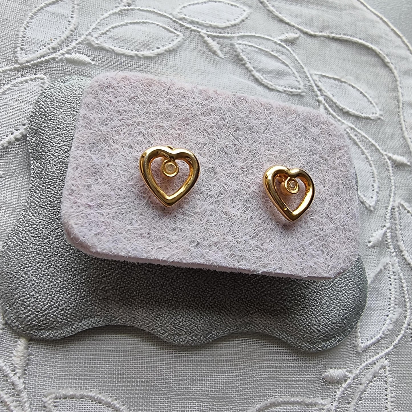 Posts - Gold Beaded Heart Crystal Stud Earrings