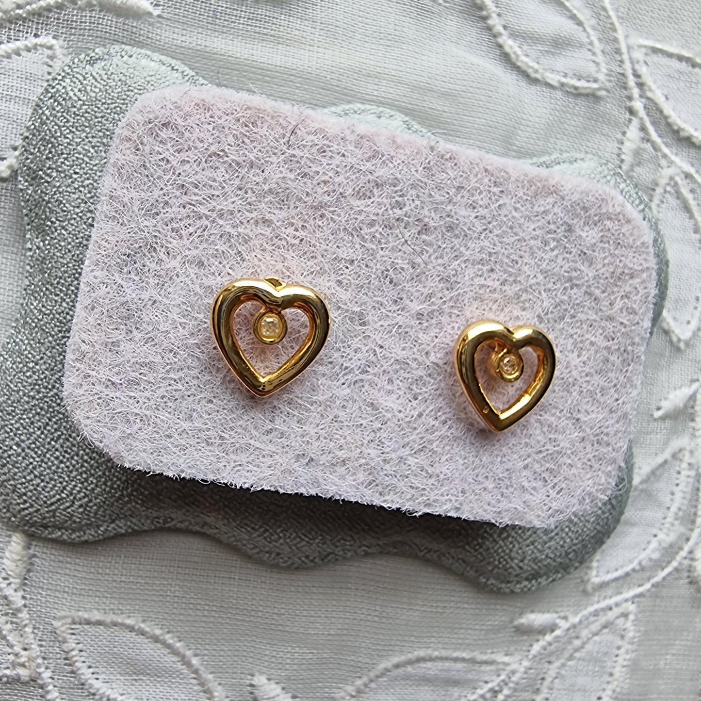 Posts - Gold Beaded Heart Crystal Stud Earrings