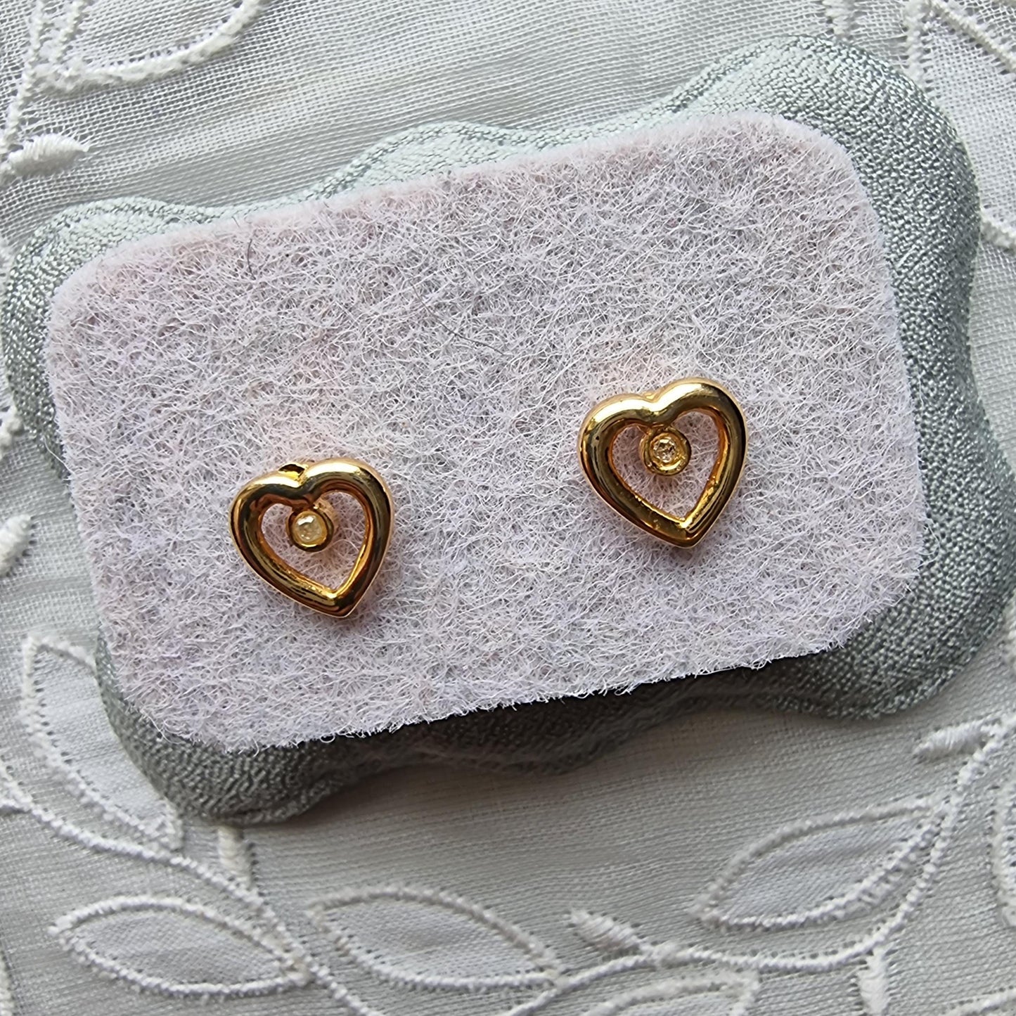 Posts - Gold Beaded Heart Crystal Stud Earrings