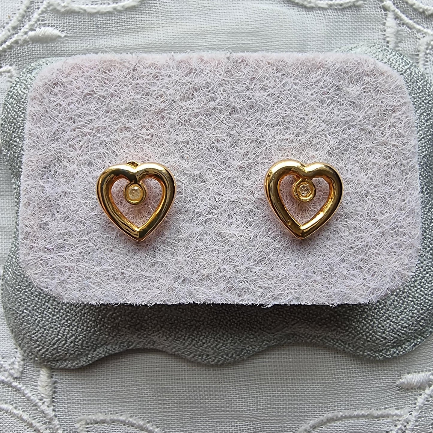 Posts - Gold Beaded Heart Crystal Stud Earrings