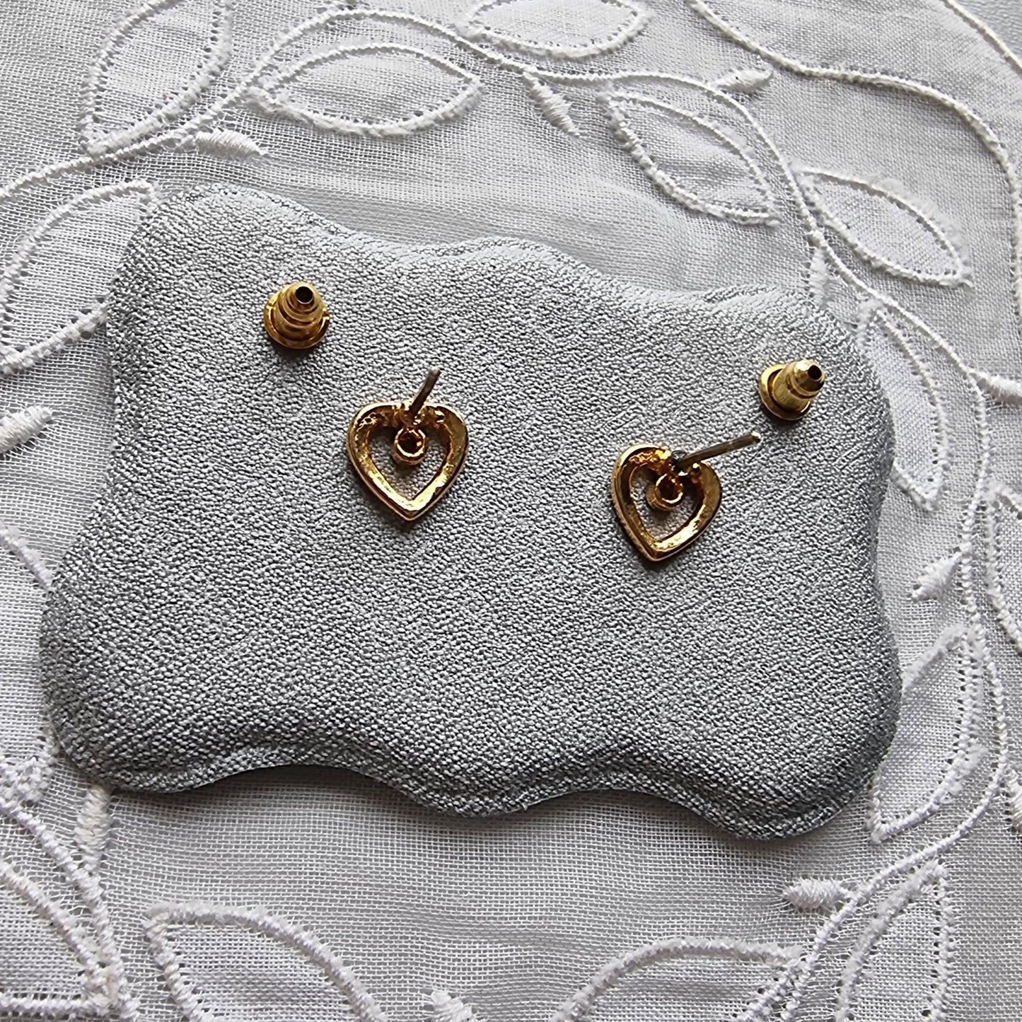 Posts - Gold Beaded Heart Crystal Stud Earrings