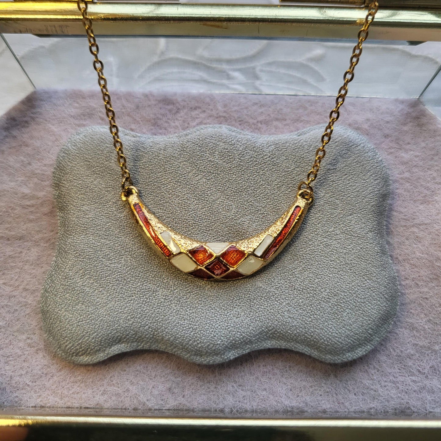 Necklace - Sphinx Red and White Enamel Necklace