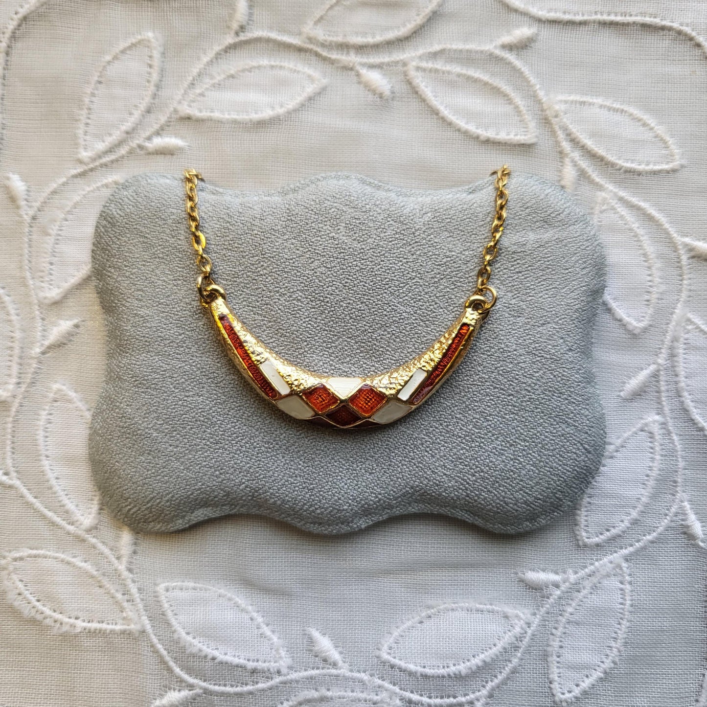 Necklace - Sphinx Red and White Enamel Necklace