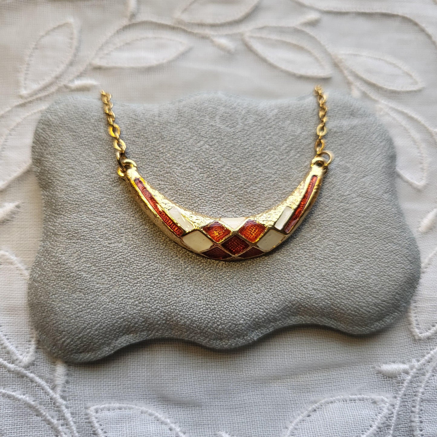 Necklace - Sphinx Red and White Enamel Necklace